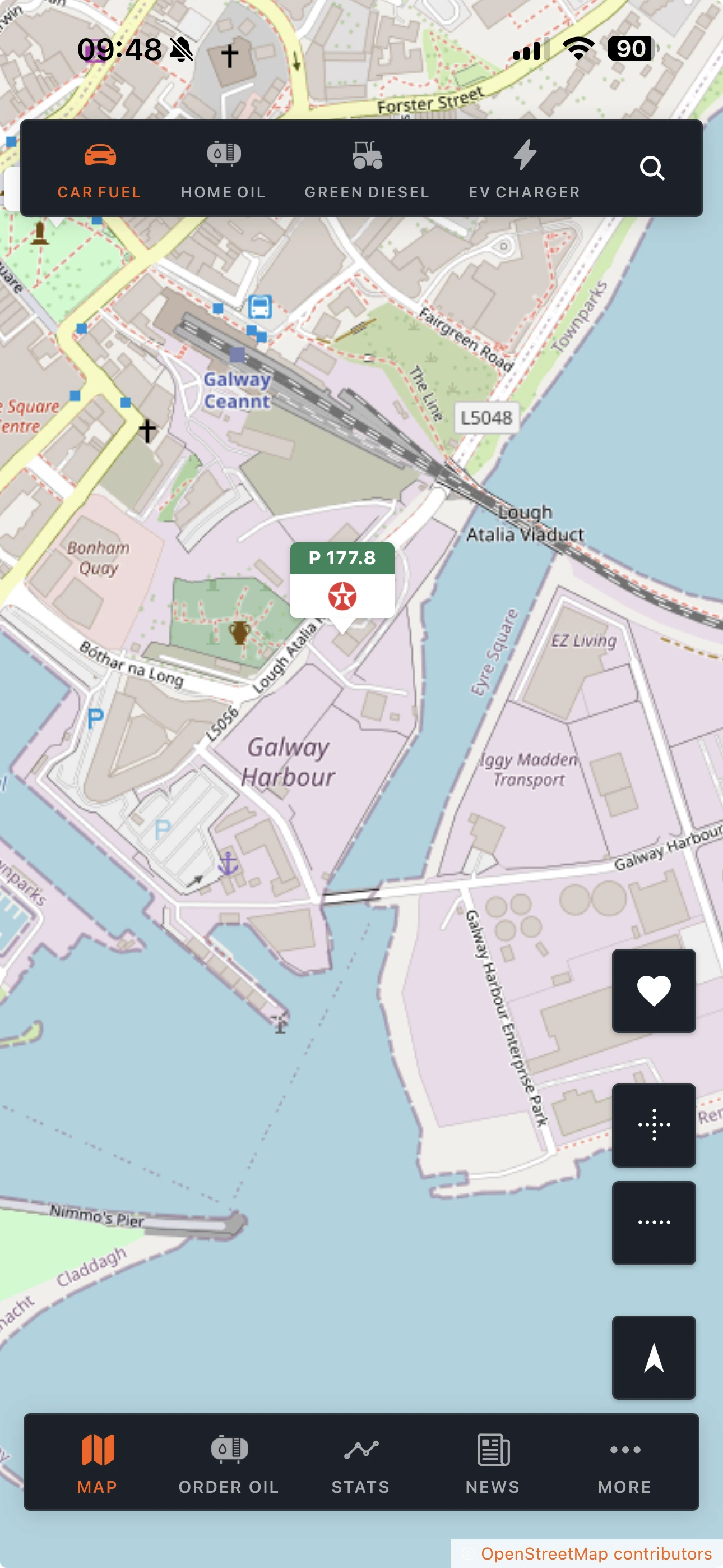FuelWatch.ie showing fuel prices on the map in Galway